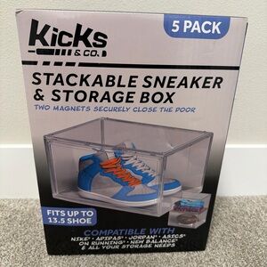 NEW Kicks & Co. Stackable Clear Shoe Box 5 Pack, Fits Up to 13.5, Magnetic Door
